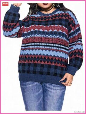 Women's Plus Size Grunge Punk Long Sleeve Print Pullover Sweater